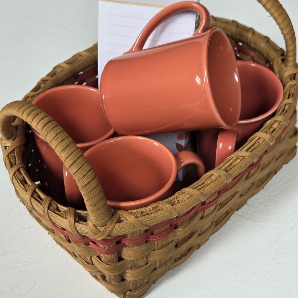 Vintage Basket Bundle: Corning Ware Coral Mugs in Basket
